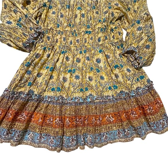 ULLA JOHNSON Val Gathered Printed Cotton-blend Mini Dress In Yellow, NWT - Picture 11 of 16